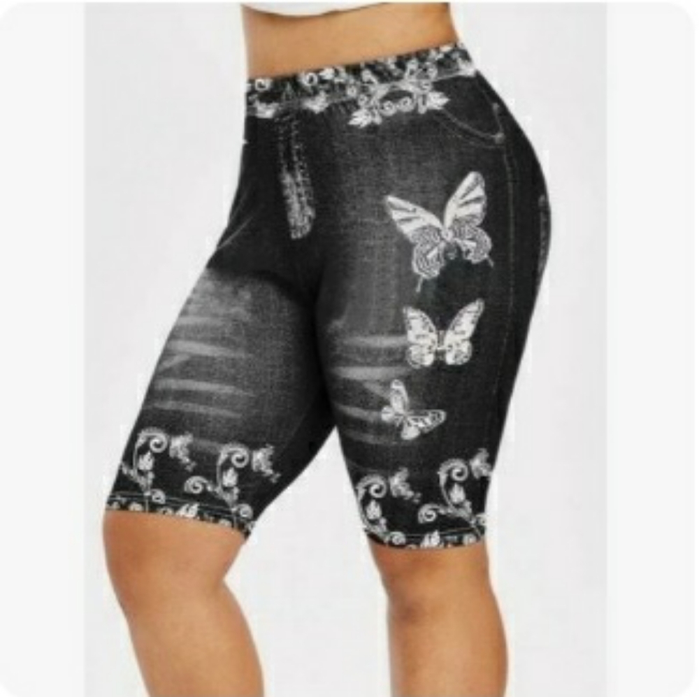 Lovaru 3D butterfly Floral Print Denim-Style Stretch Shorts NWT